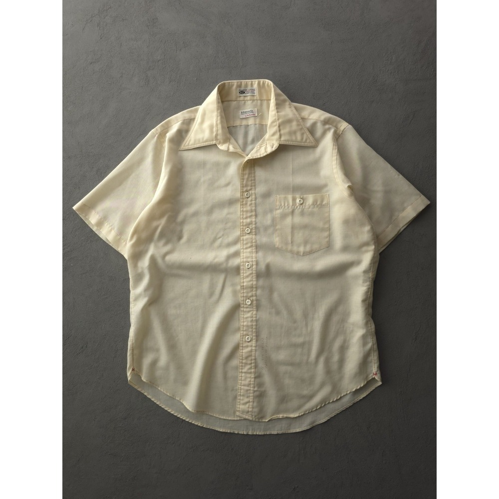Vintage 1970s Hathaway Permanent Press Short Sleeve Beige Button-Up Shirt XL